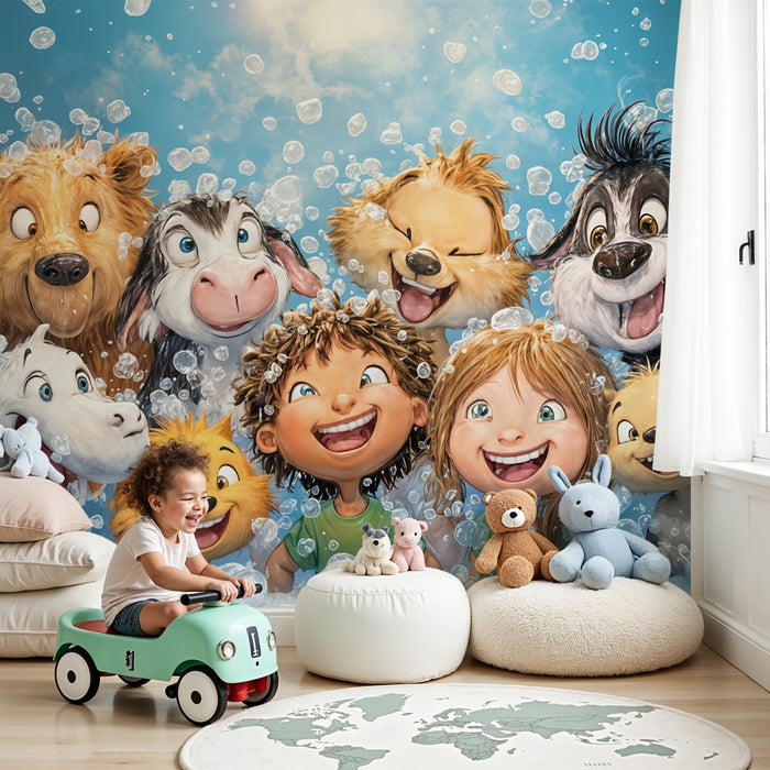 Papier peint joyeux animaux | Ambiance amusante pour enfants