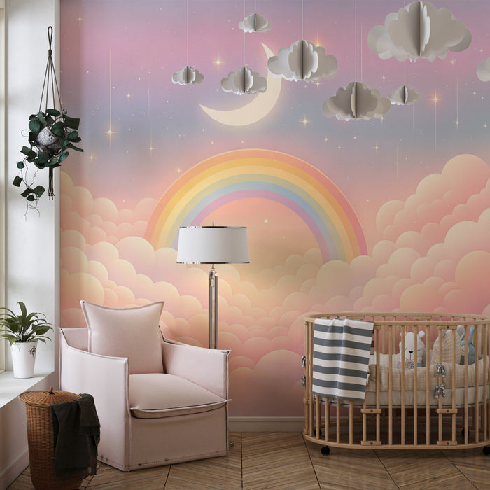 Papel pintado arcoíris | Nubes pastel y cielo estrellado