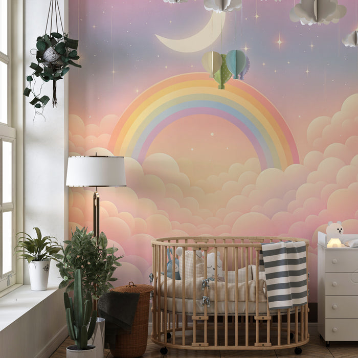Papel pintado arcoíris | Nubes pastel y cielo estrellado