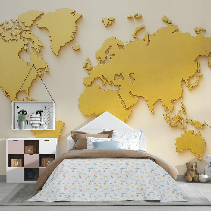 Mapa do Mundo em Metal Dourado | Decoração de Parede de Prestígio