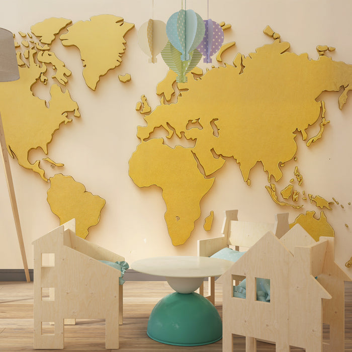 Mapa do Mundo em Metal Dourado | Decoração de Parede de Prestígio