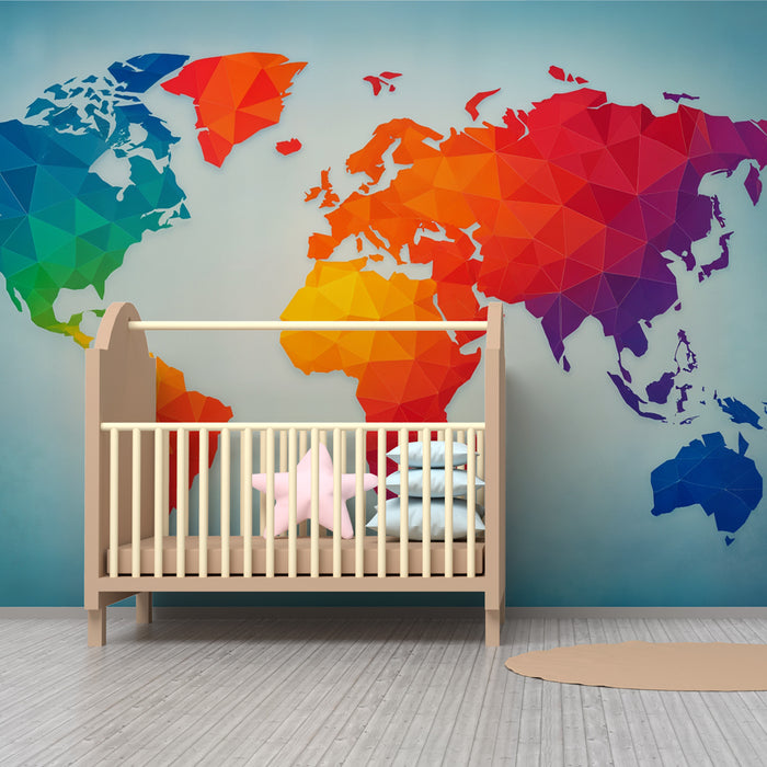 Papel de parede mapa do mundo | Design geométrico e colorido