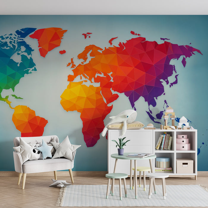 Papel de parede mapa do mundo | Design geométrico e colorido