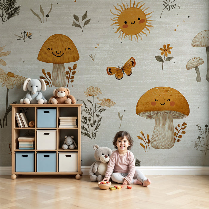 Tapeta s veselými houbami | Venkovský a hravý design