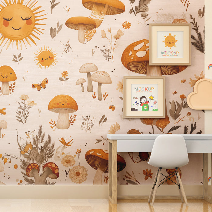 Carta da parati funghi | Design allegro e naturale