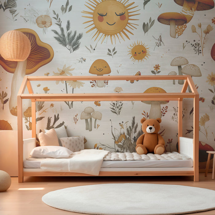Carta da parati funghi | Design allegro e naturale