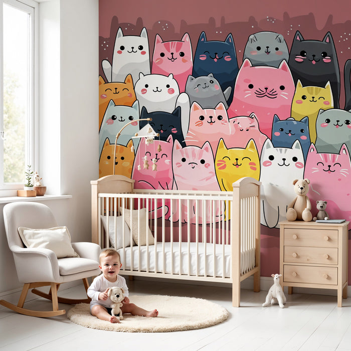 Papier peint chats mignons | Illustration colorée de félins joyeux