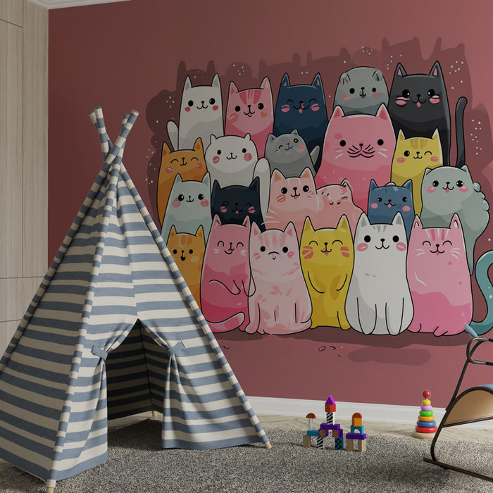 Cute cats wallpaper | Colorful illustration of joyful felines