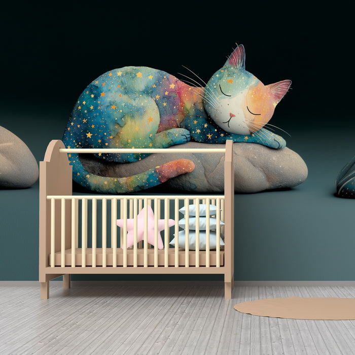 Carta da parati gatto galassia | Design artistico felino e celeste