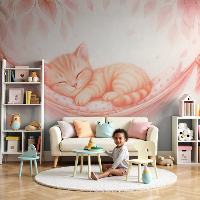 Papier peint chat endormi | Décoration douce et apaisante