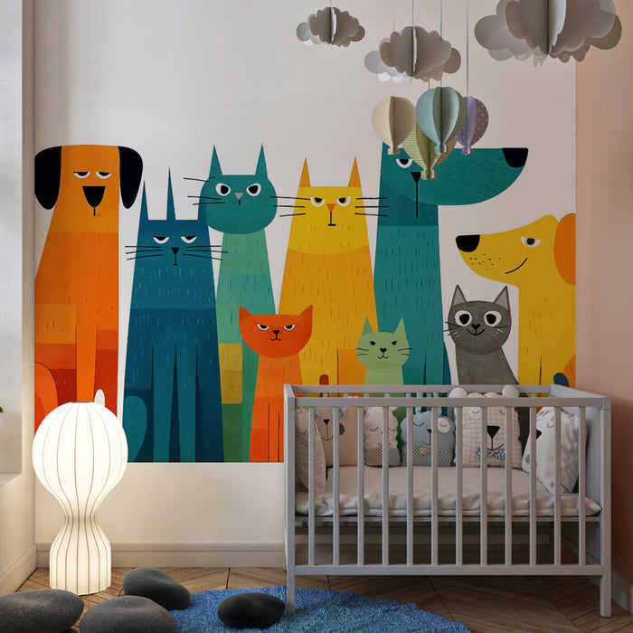 Tapet cu animale colorate | Pisici și câini abstracte