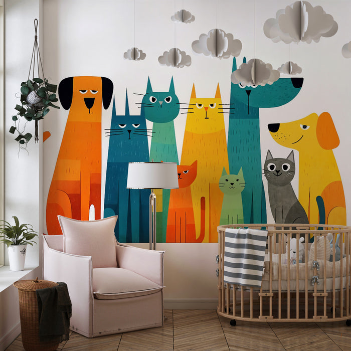 Tapet cu animale colorate | Pisici și câini abstracte