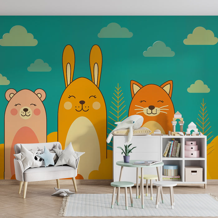 Tapet cu animale drăguțe | Ilustrație colorată și veselă