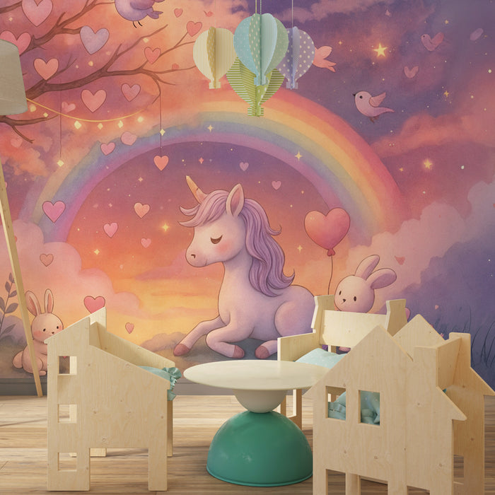 Tapet magic | Peisaj fermecător cu unicorn și curcubeu