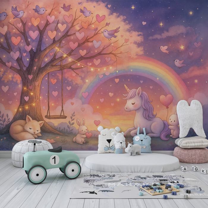 Tapet magic | Peisaj fermecător cu unicorn și curcubeu