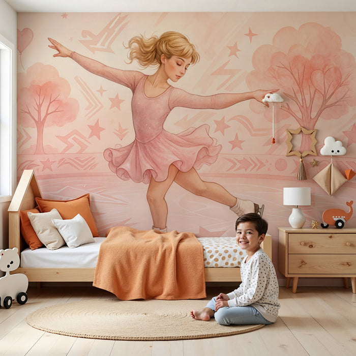 Papier peint patinage artistique | Enchantement rose et délicatesse