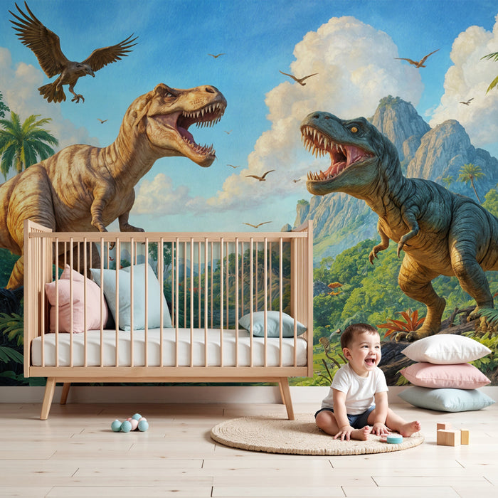 Papier peint dinosaure | Scène Préhistorique Animée