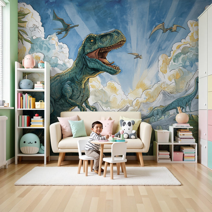 Papier peint dinosaures | Évasion préhistorique colorée