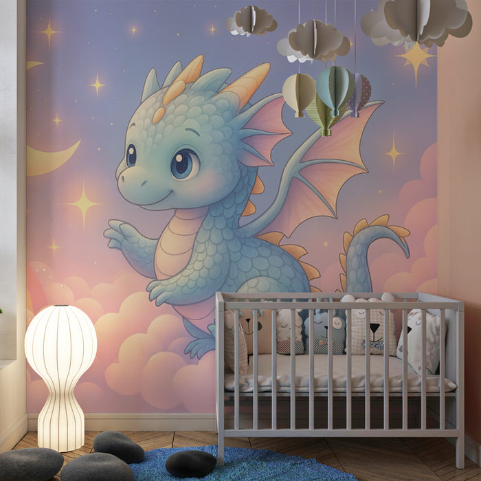 Papel de parede dragão céu estrelado | Padrão infantil e sonhador