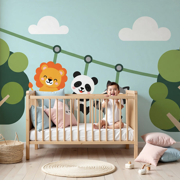 Carta da parati bambini | Animali divertenti in una giungla giocosa