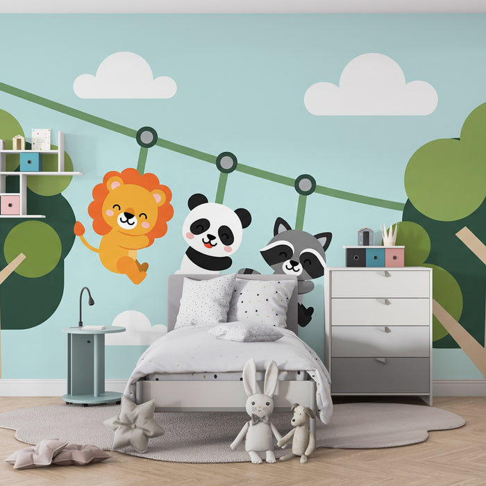 Papel de parede quarto bebê | Zabavne živali v igrivi džungli