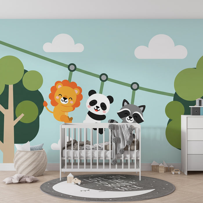 Papel de parede quarto bebê | Zabavne živali v igrivi džungli
