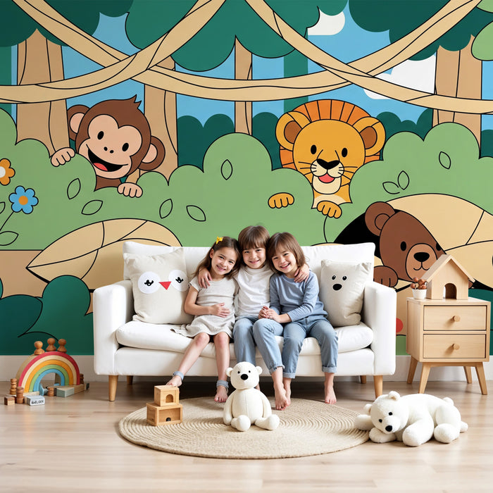 Papel de parede quarto bebê | Travessos animais da selva