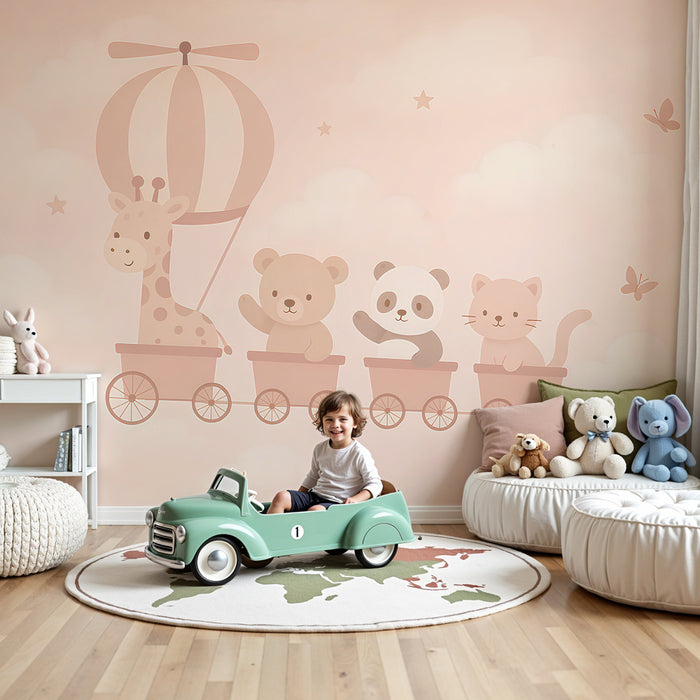 Papel de parede quarto bebê | Χρωματιστό ταξίδι ζώων