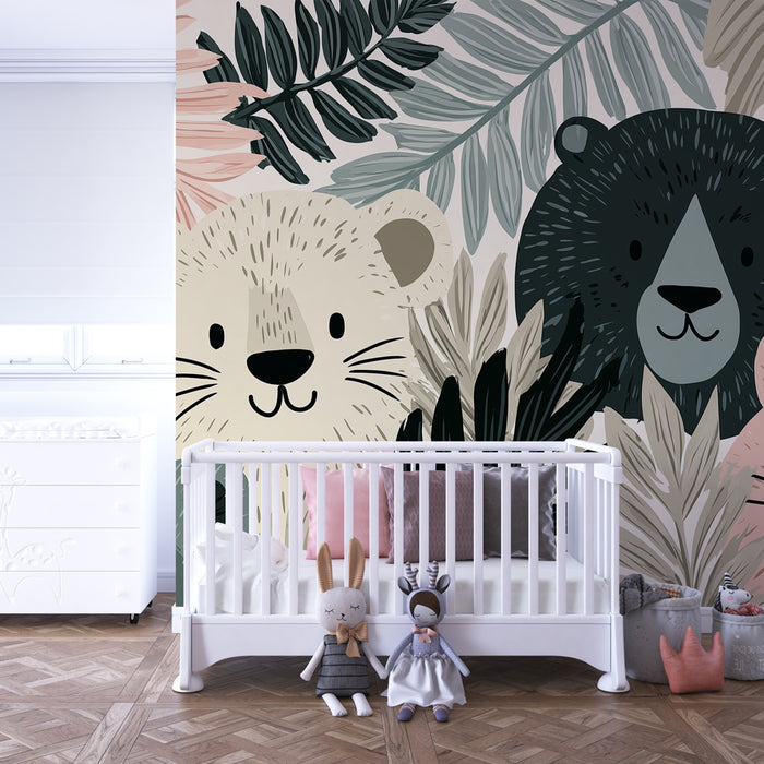 Papel de parede quarto bebê | Animais fofos na selva