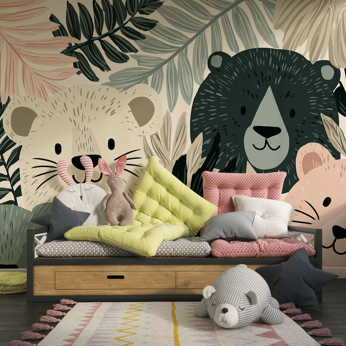 Papel de parede quarto bebê | Animais fofos na selva