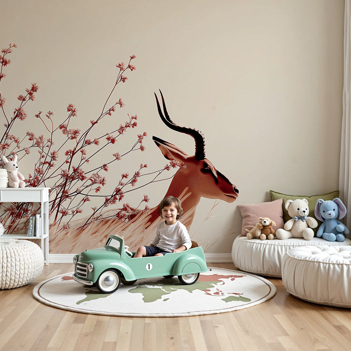 Papel de parede quarto bebê | Antílope elegante no meio da natureza