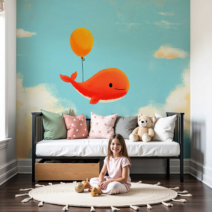 Papel pintado infantil | Ballena feliz en el cielo