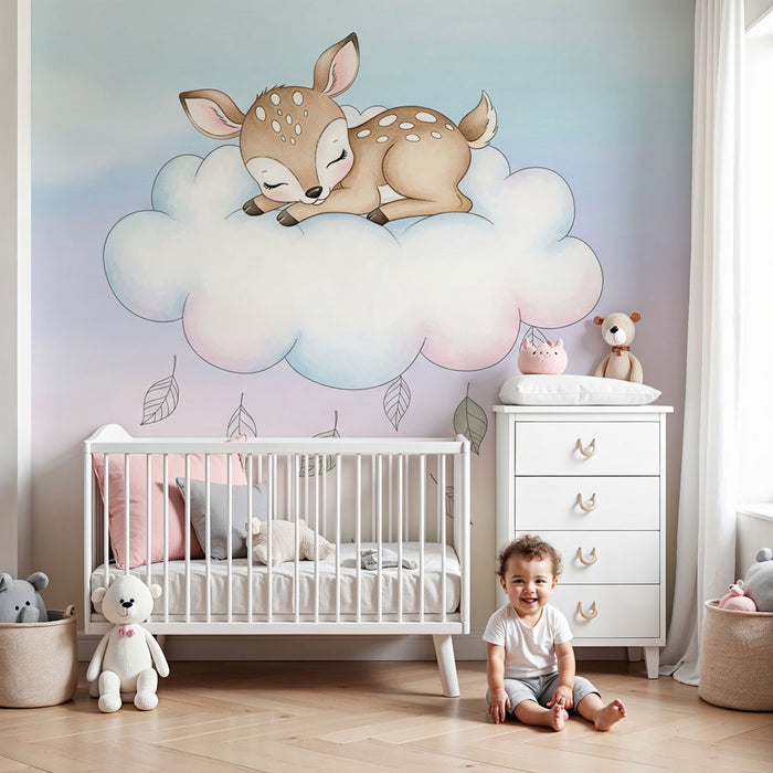 Papel pintado infantil | Ciervo durmiendo en una nube