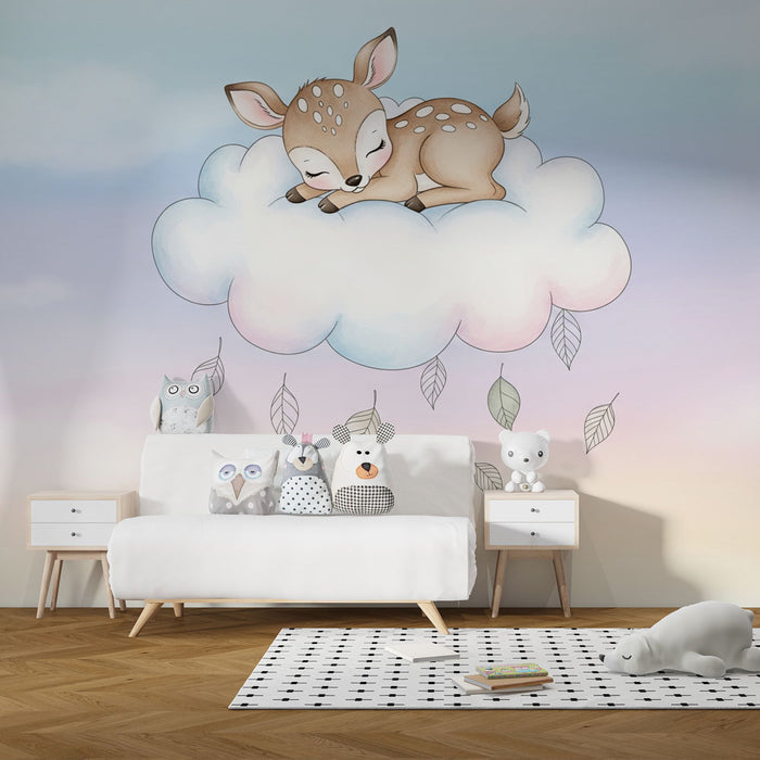 Babyzimmer Tapete | Schlafendes Reh auf einer Wolke