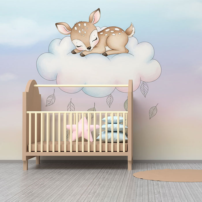 Babyzimmer Tapete | Schlafendes Reh auf einer Wolke