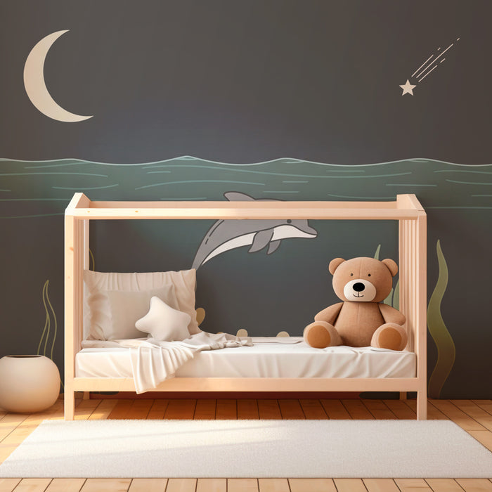 Papel de parede quarto bebê | Nežnost morja z delfini in zvezdami