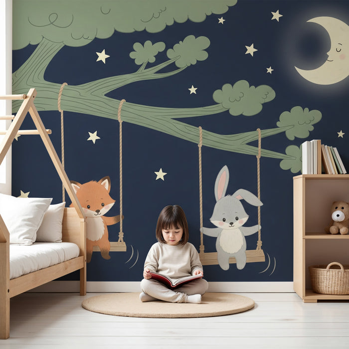 Carta da parati bambini | Dolci compagni sotto le stelle