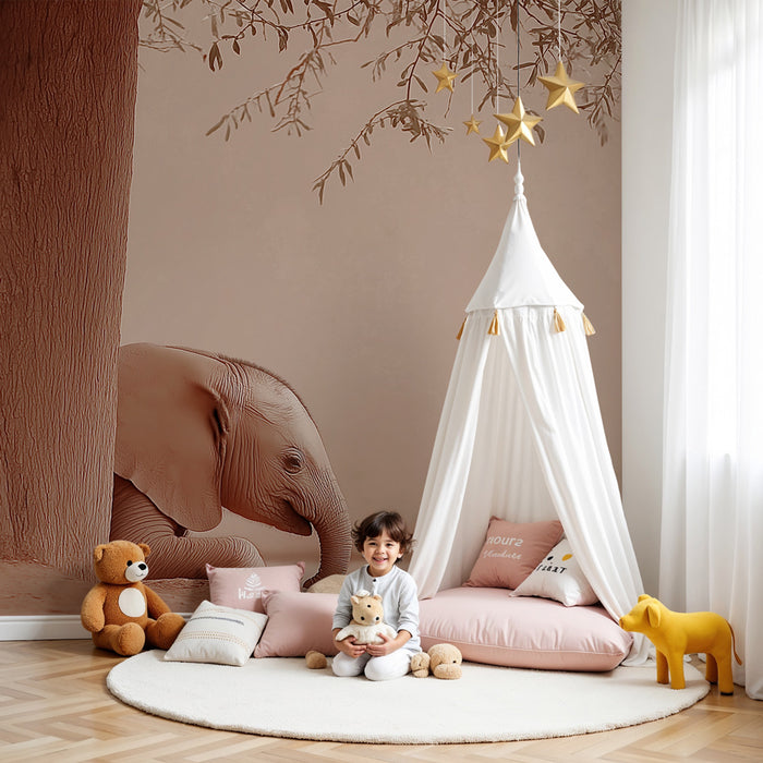 Papier peint chambre bébé | Élégance d'un éléphant sous un arbre