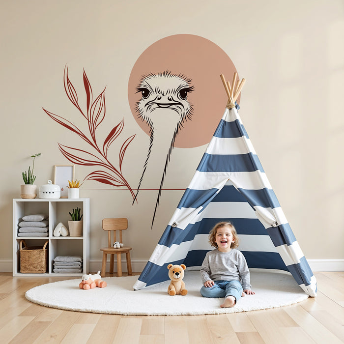 Papier peint chambre bébé | Autruche et feuillage artistique