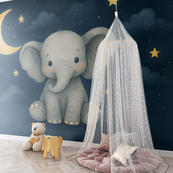 Papel de parede quarto bebê | Srčkan slon pod luno