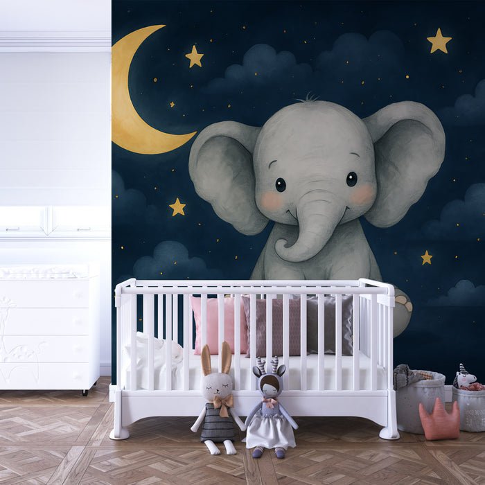 Papel de parede quarto bebê | Srčkan slon pod luno