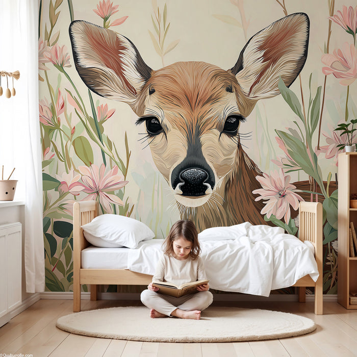 Papel de parede quarto bebê | Oboževan jelen med cvetjem