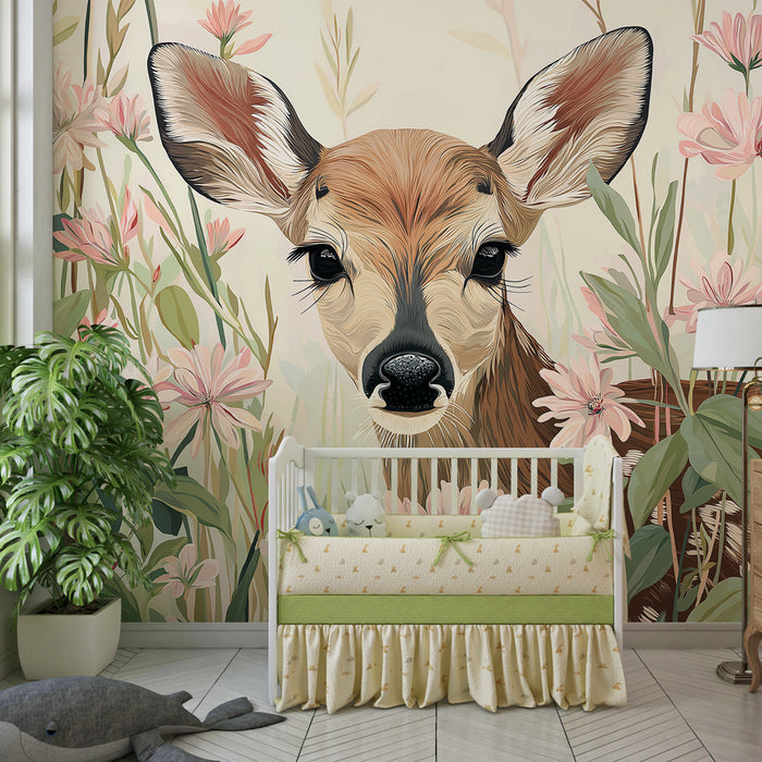 Papel de parede quarto bebê | Oboževan jelen med cvetjem