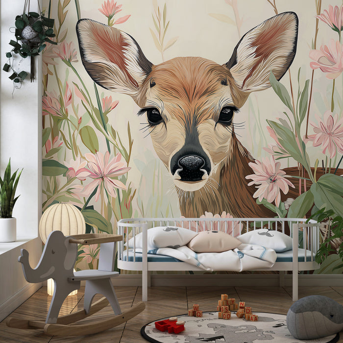 Papel de parede quarto bebê | Oboževan jelen med cvetjem
