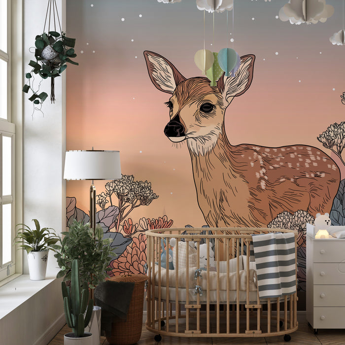 Tapet barnerom | Bambi i en eventyrhage