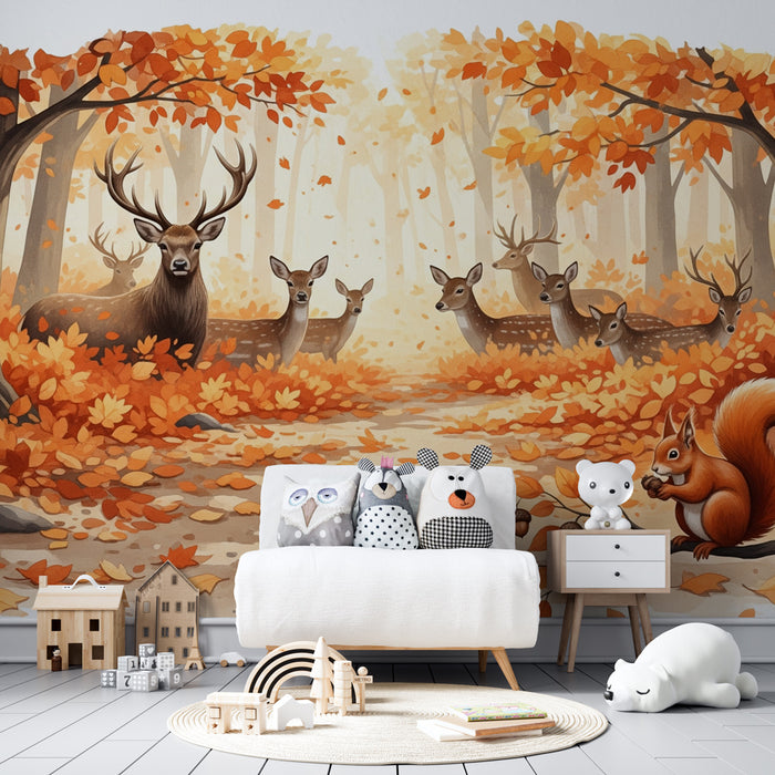 Papel de parede quarto bebê | Jesen gozd z živalmi