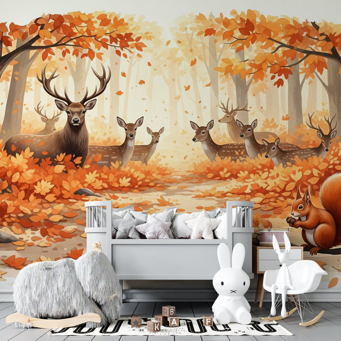 Papel de parede quarto bebê | Jesen gozd z živalmi