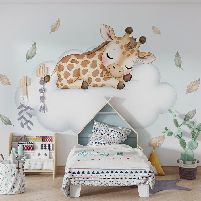 Papel de parede quarto bebê | Spijoča žirafa na oblaku