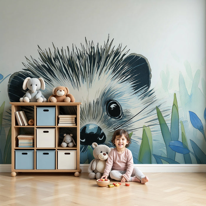 Papel de parede quarto bebê | Radovedni jež med cvetjem