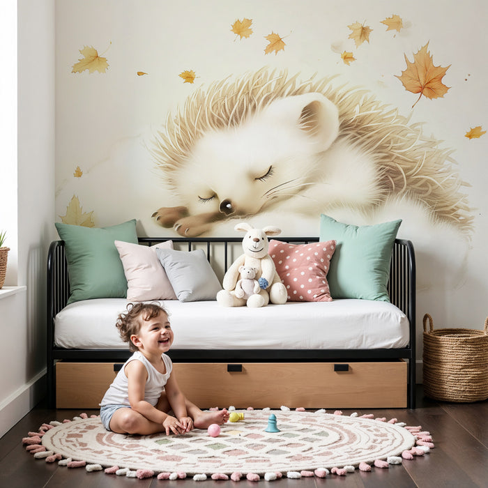 Papier peint chambre bébé | Hérisson endormi sur un nuage d'automne